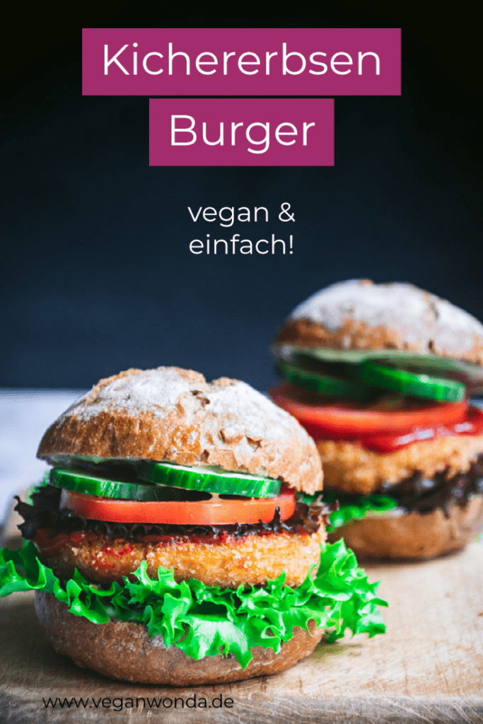 Pinterestgrafik veganer Burger mit Kichererbsen